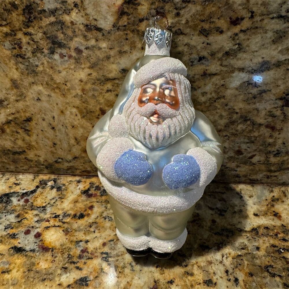 Patricia Breen Handmade Santa Claus Glass Ornament Silver Christmas